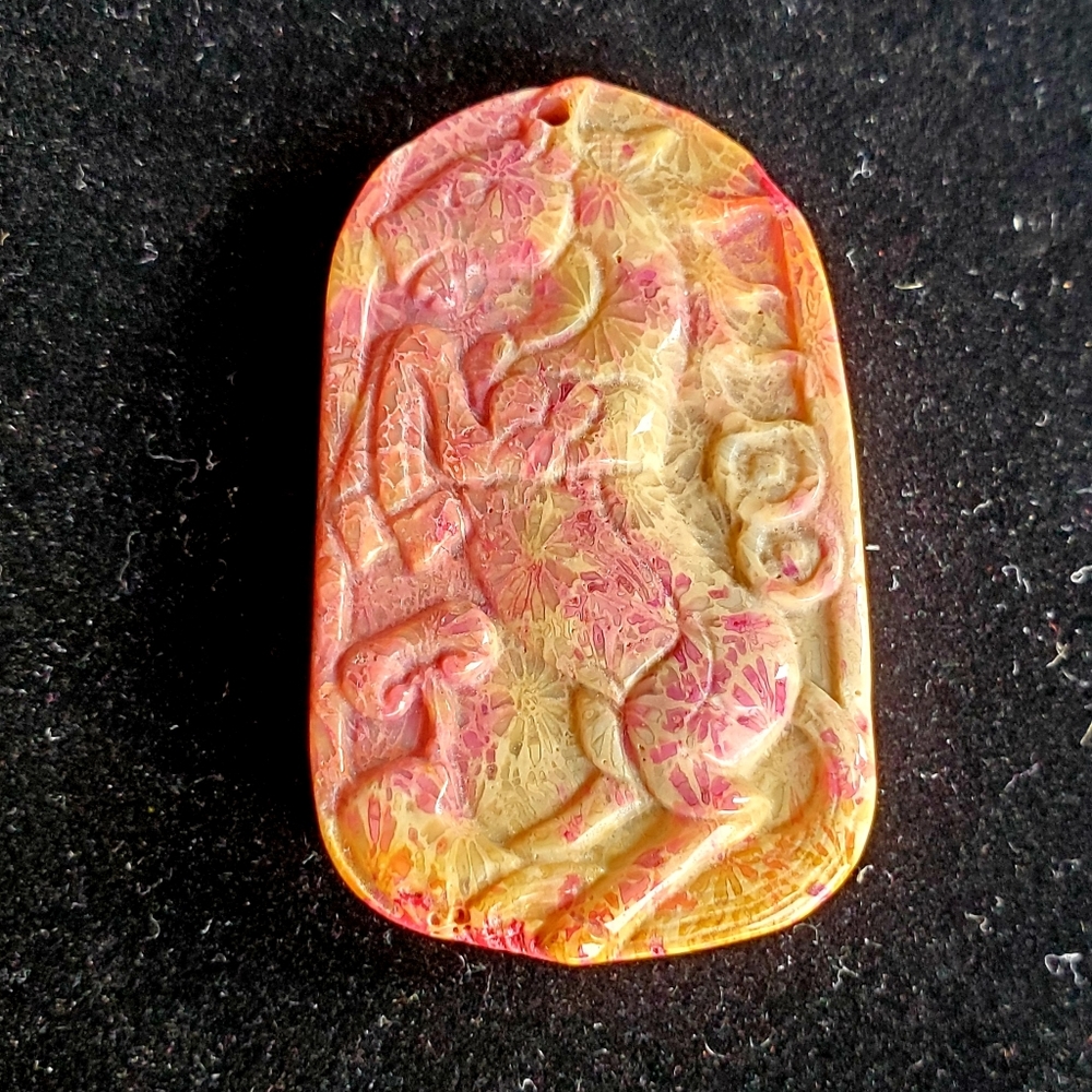New Carved Chrysanthemum Coral Fossil Horse Pendant.